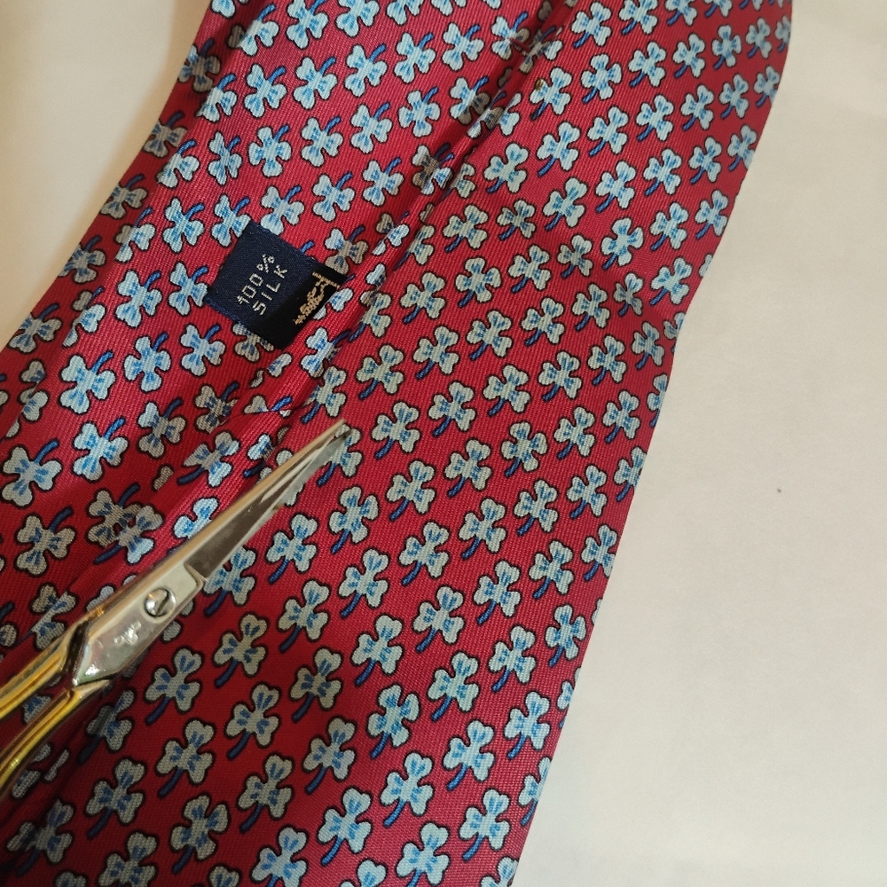 Hermes Paris Red/Blue Lucky Clover Silk Tie 5005 EA - Picture 3 of 10
